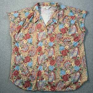 Anthony Richards Womens 3X Paisley Leopard Floral Button Front Lounge Blouse Top